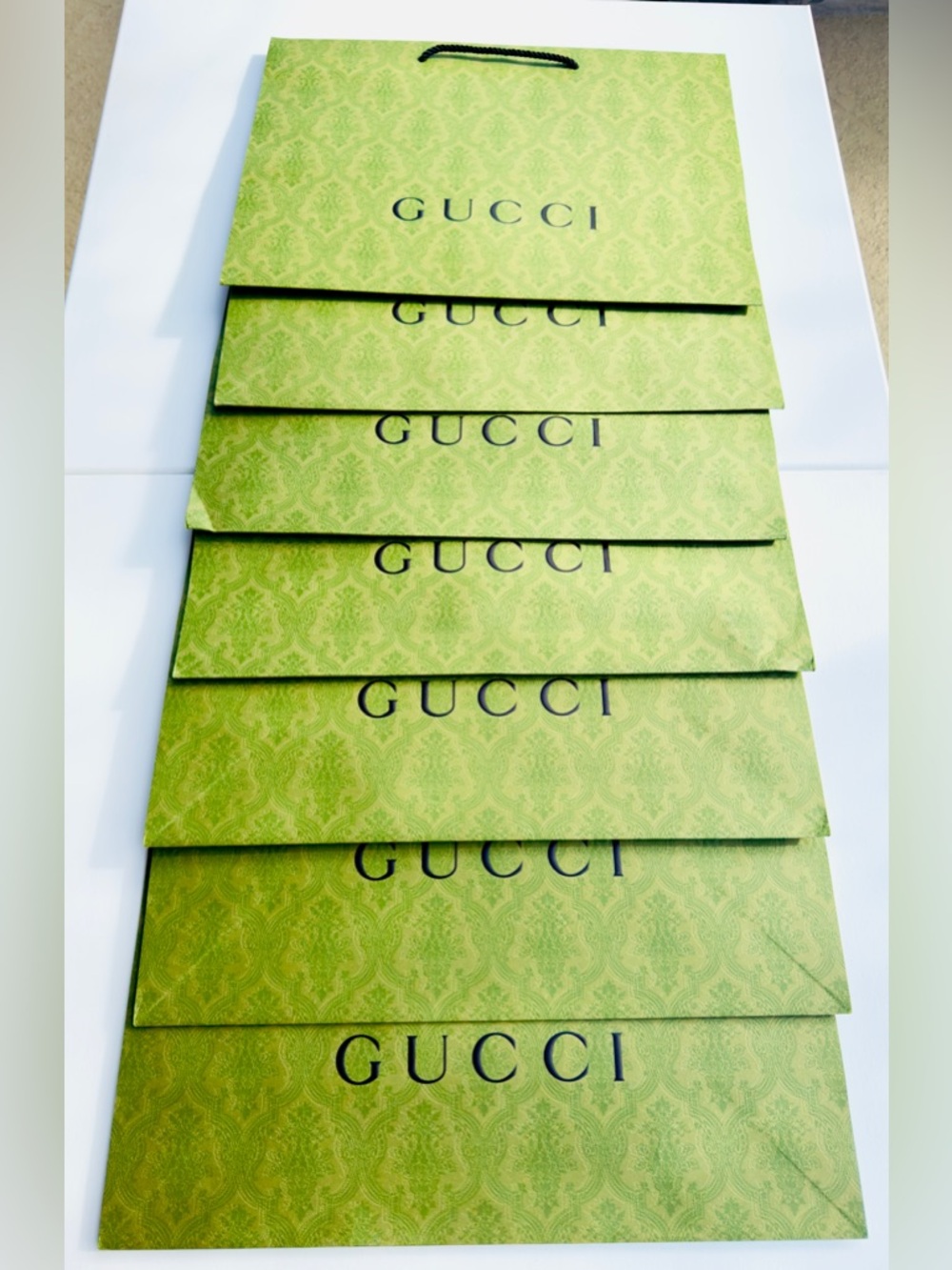 Gucci Authentic Paper Shopping Gift Bag Tote Green Damask Print Embossed 19x14 - Picture 11 of 11